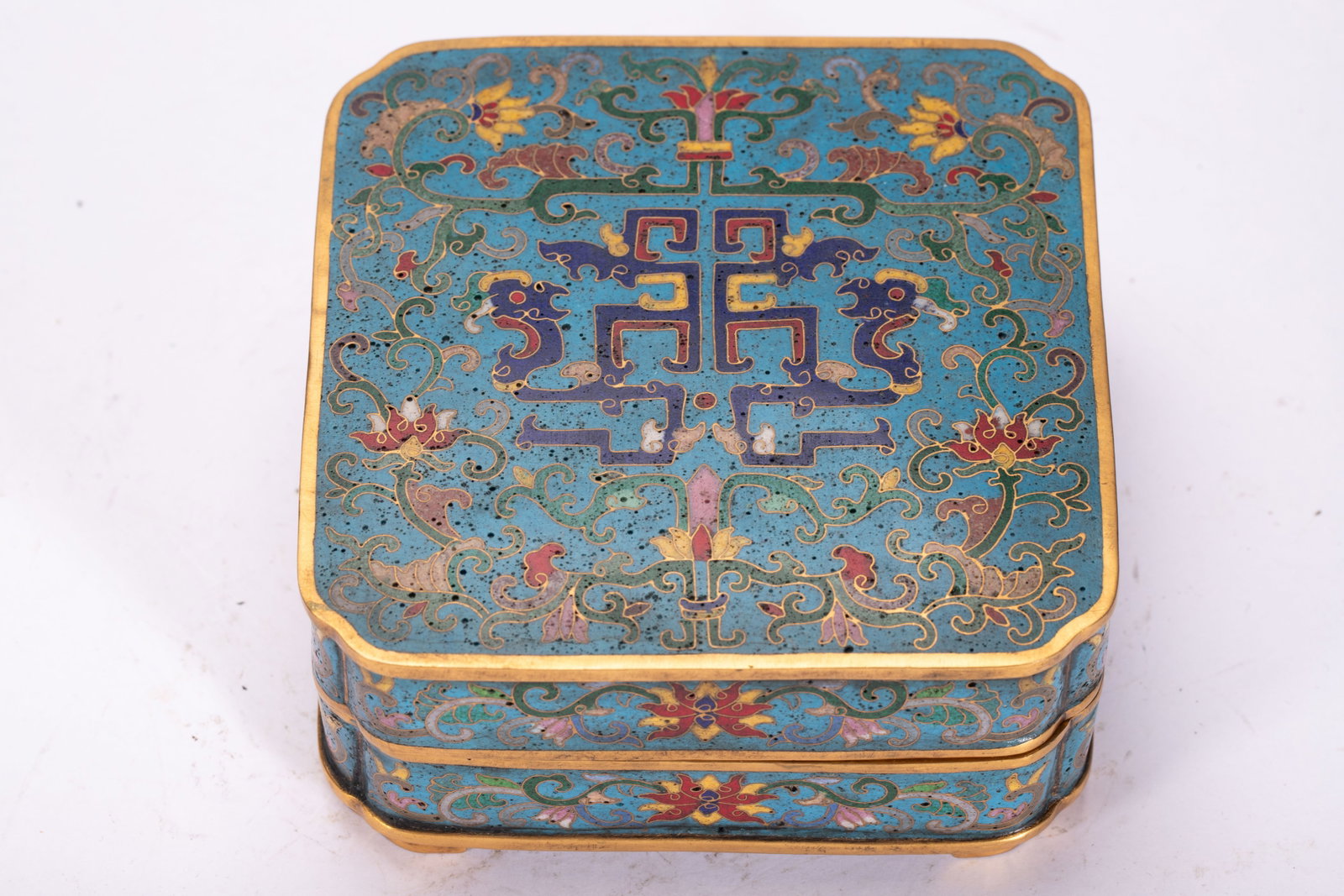Bronze Cloisonne Carved Flower Pattern Lid Box - 4