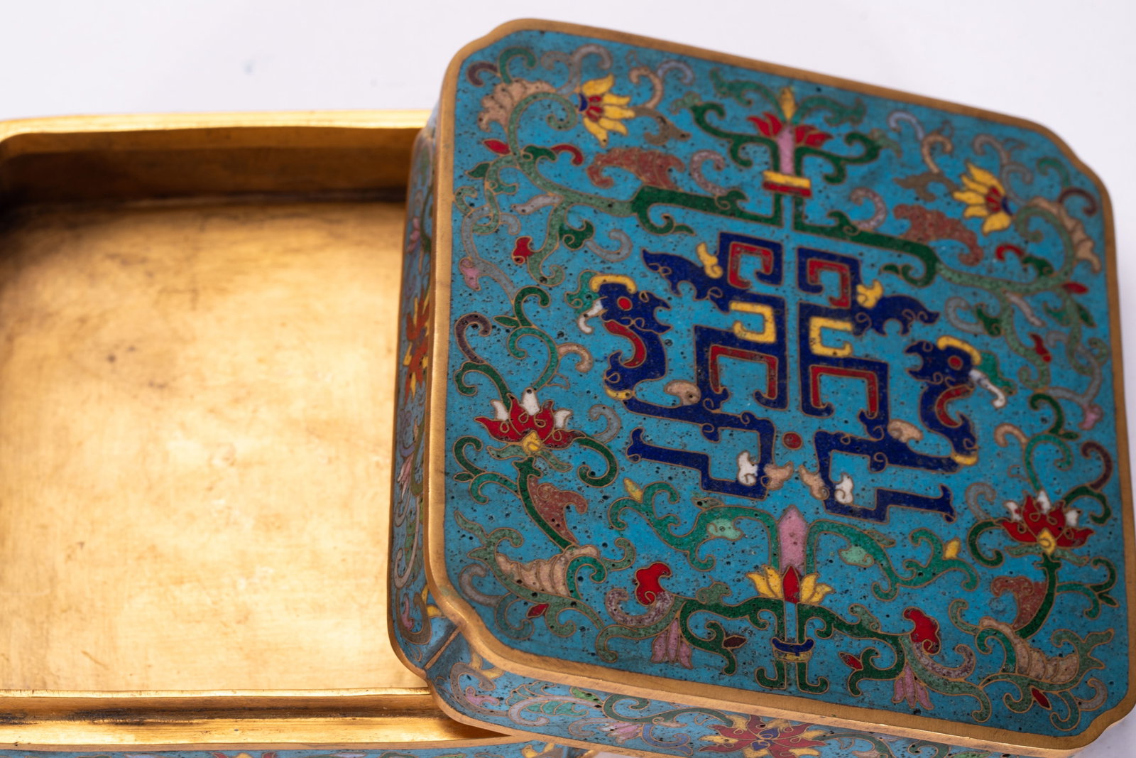 Bronze Cloisonne Carved Flower Pattern Lid Box - 5