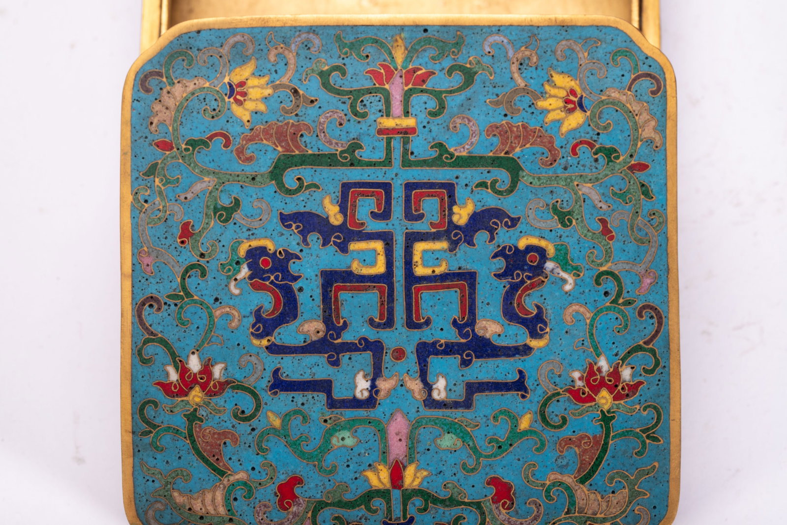Bronze Cloisonne Carved Flower Pattern Lid Box - 6