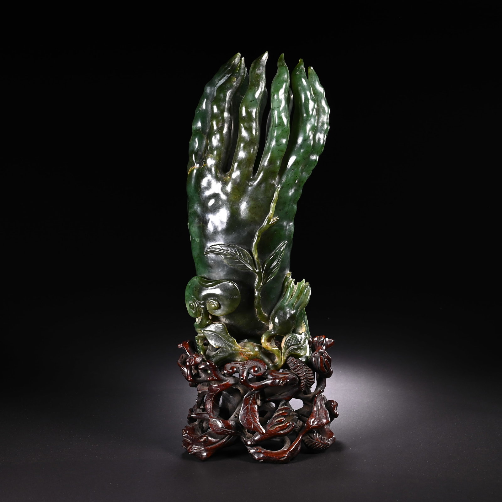 Jasper Jade Carved Buddha Hand Fruit Shape Figure - 3