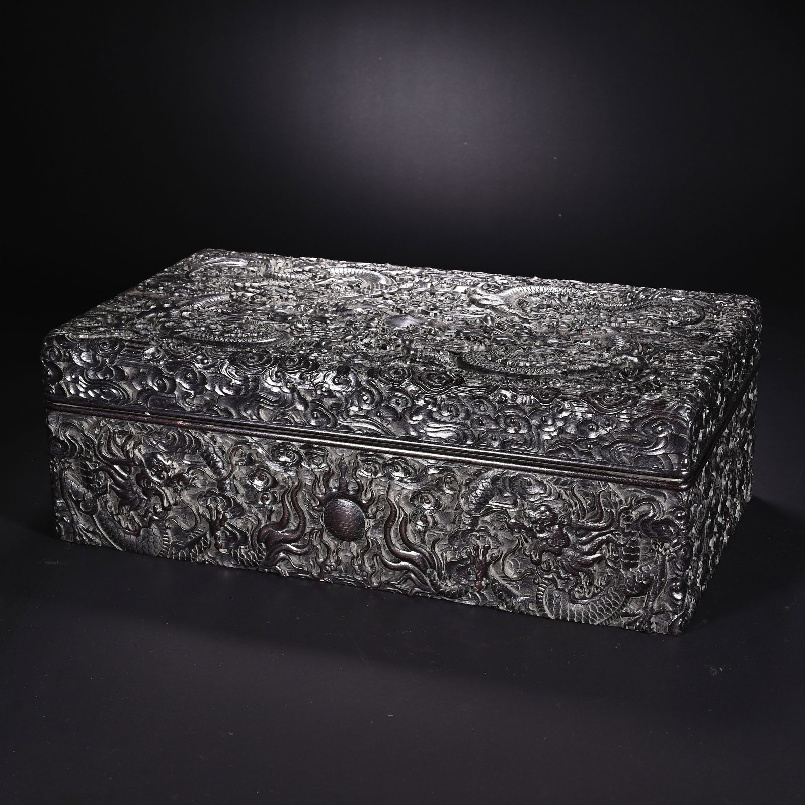 Red Sandalwood Carved Dragon Pattern Lid Box: Red Sandalwood Carved Dragon Pattern Lid Box (12 x 36cm)
