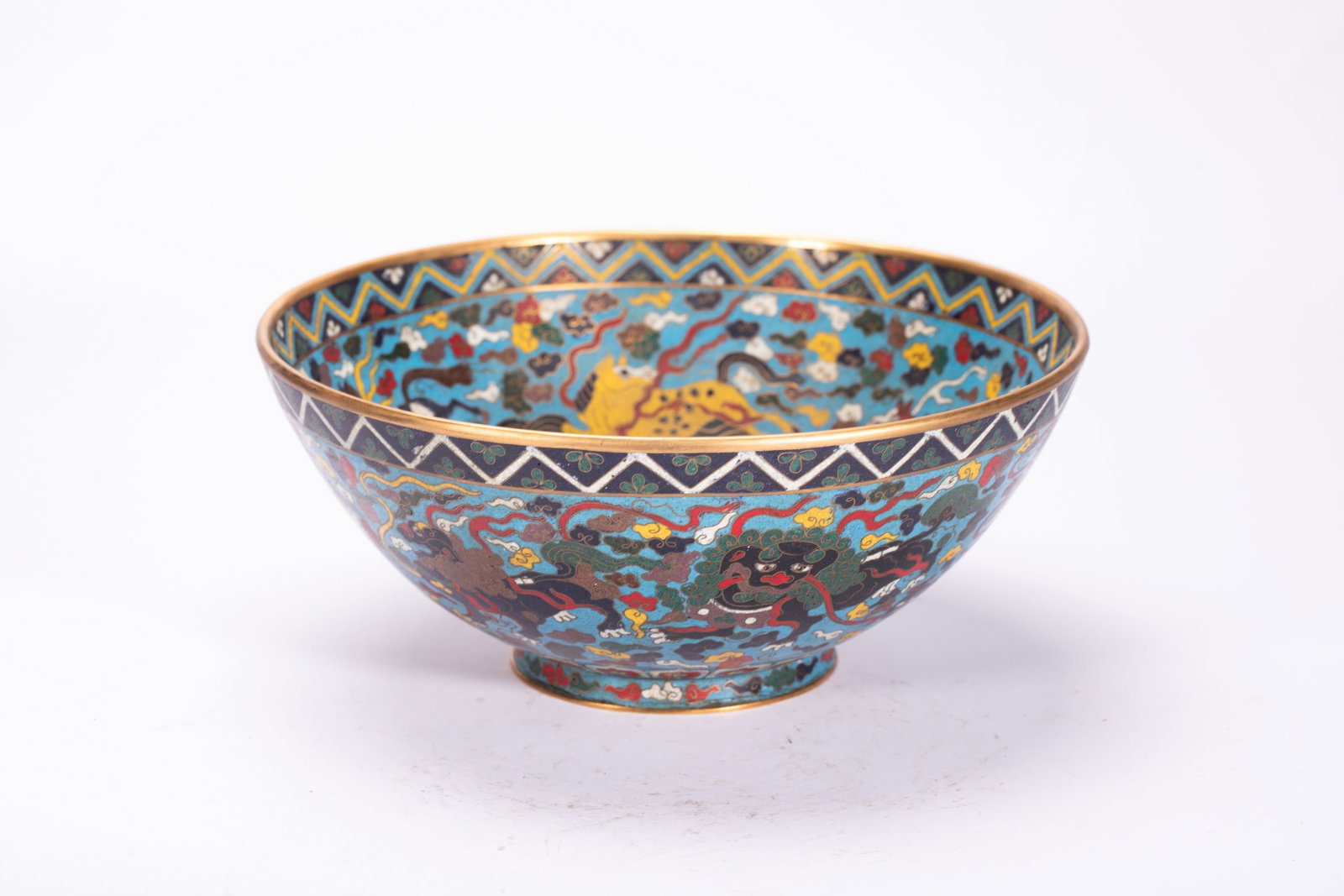 Bronze Cloisonne Carved Beast Pattern Bowl: Bronze Cloisonne Carved Beast Pattern Bowl (23 x 10cm,,Weight 1420g)