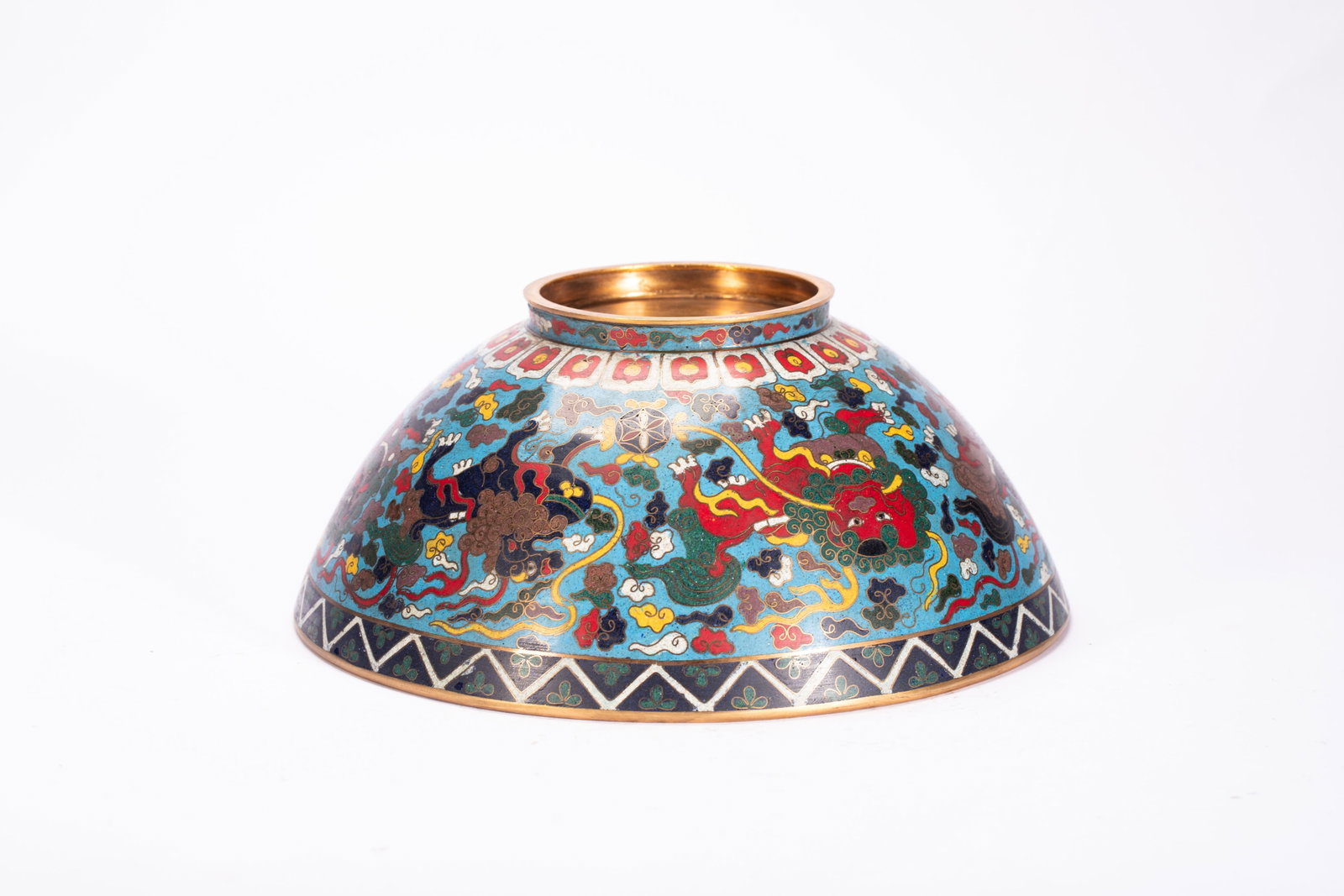 Bronze Cloisonne Carved Beast Pattern Bowl - 5
