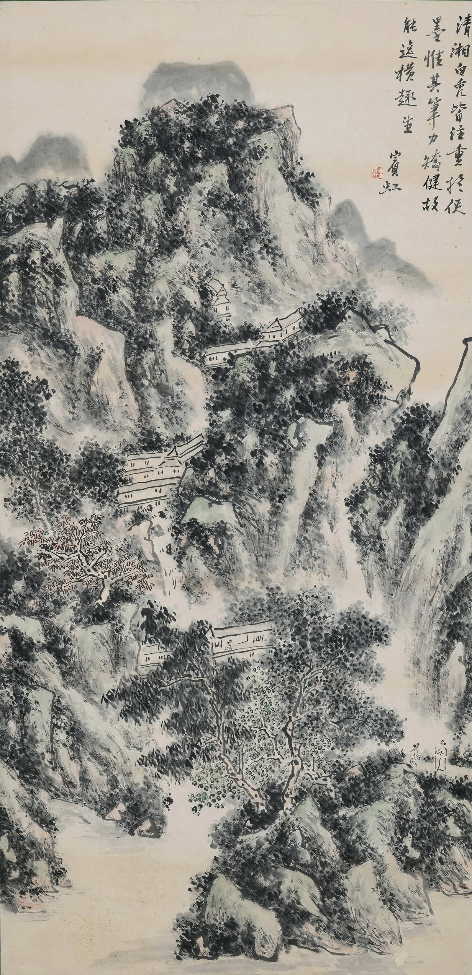 Huang Binhuang mark. Chinese Landscape painting. Ink and Color on Paper. Hanging Scroll.: Huang Binhuang mark. Chinese Landscape painting. Ink and Color on Paper. Hanging Scroll. (135 x 68cm)