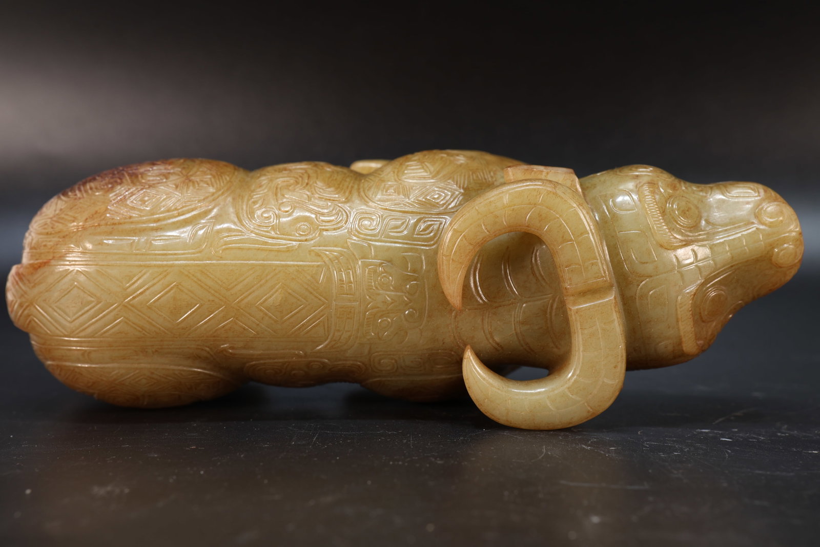 Jade Carved Beast Face Pattern Ox Shape Figure - 11