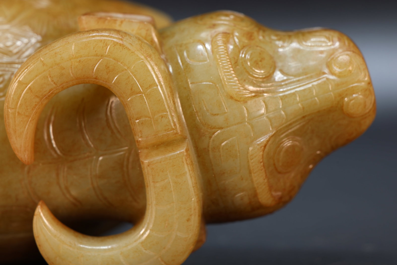 Jade Carved Beast Face Pattern Ox Shape Figure - 14