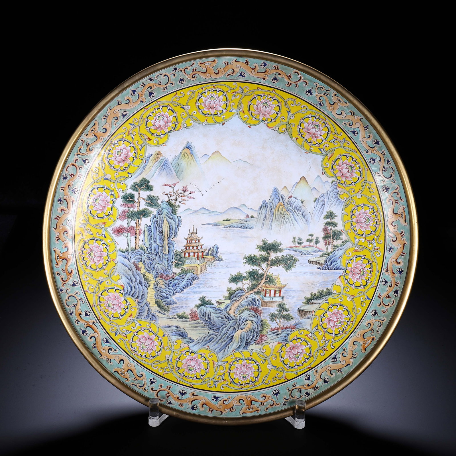 Chinese Gilt Copper Cloisonne Enamel Landscape Plate (1 of 9)