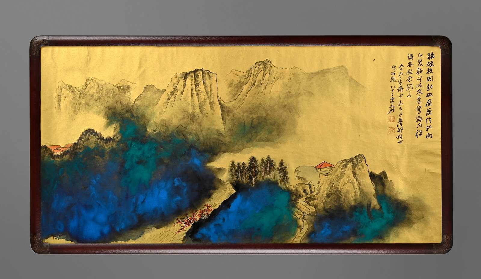 Chinese Drawing Colored Landscape Painting,Zhang Daqian Mark: Chinese Drawing Colored Landscape Painting,Zhang Daqian Mark (43 x 89cm)
