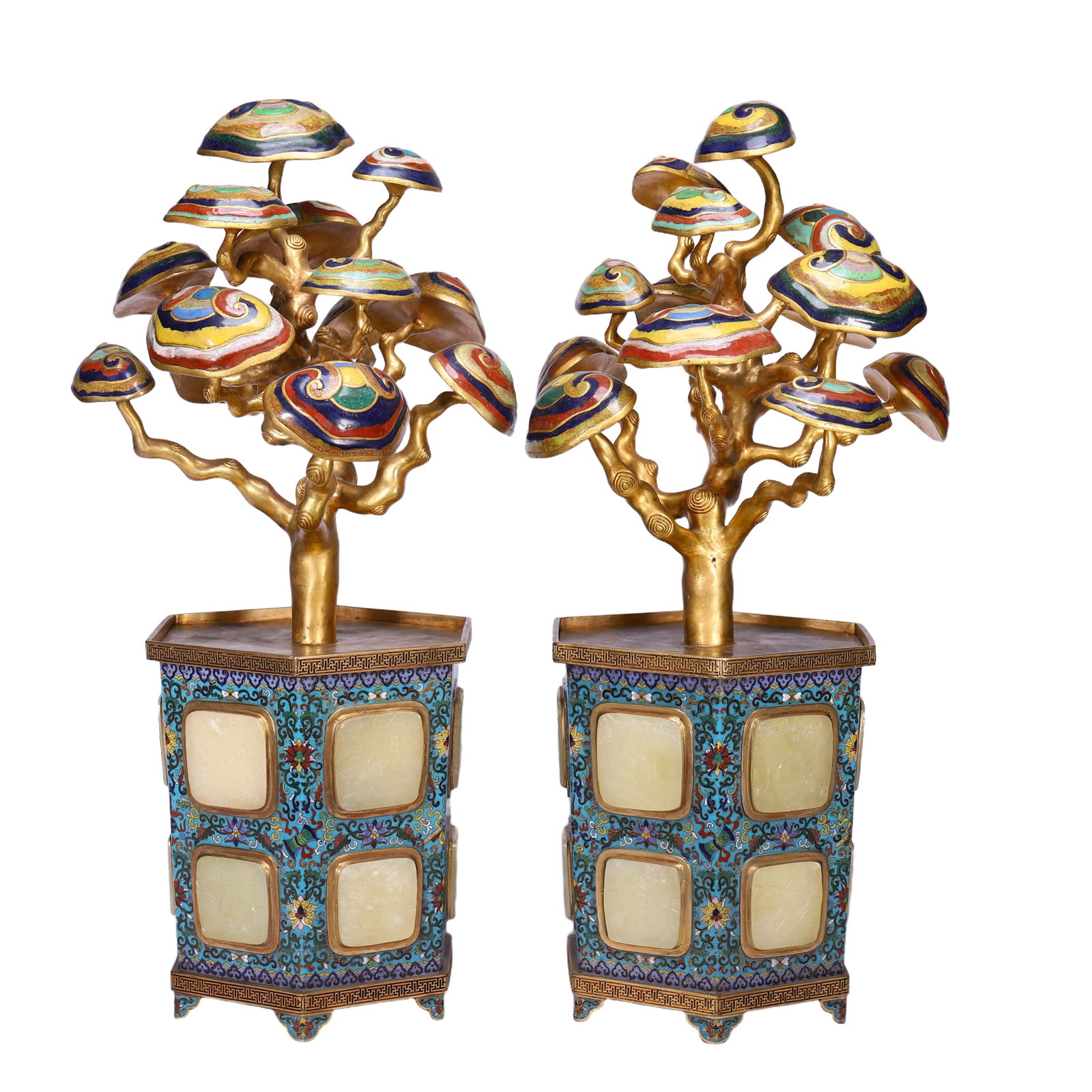 A PAIR OF CHINESE CLOISONNE LINGZHI ORNAMENTS: A PAIR OF CHINESE CLOISONNE LINGZHI ORNAMENTS (50cm,Weight 4400g)