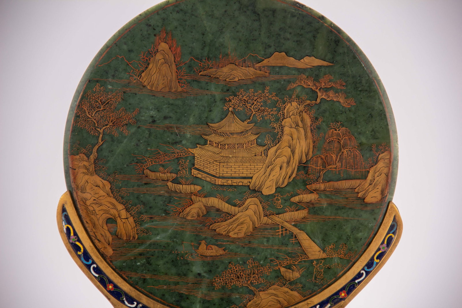 CHINESE CLOISONNE & JADE TABLE SCREEN - 10