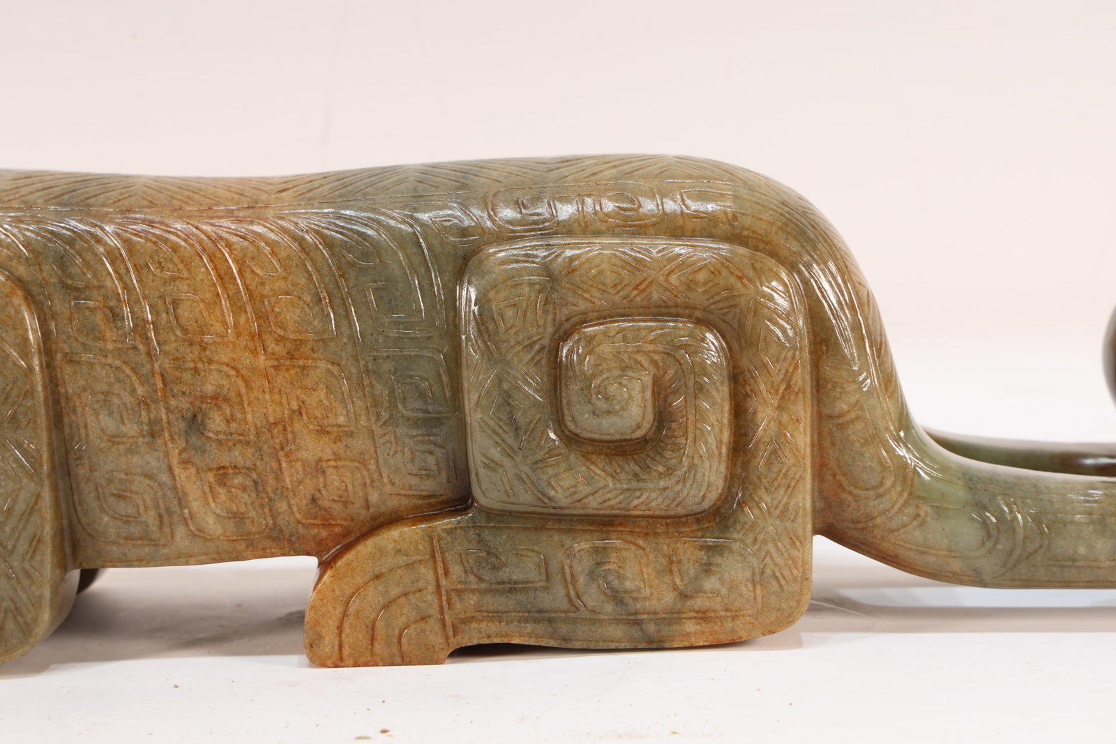 Jade Carved Beast Face Pattern Tiger Shape Figure - 9