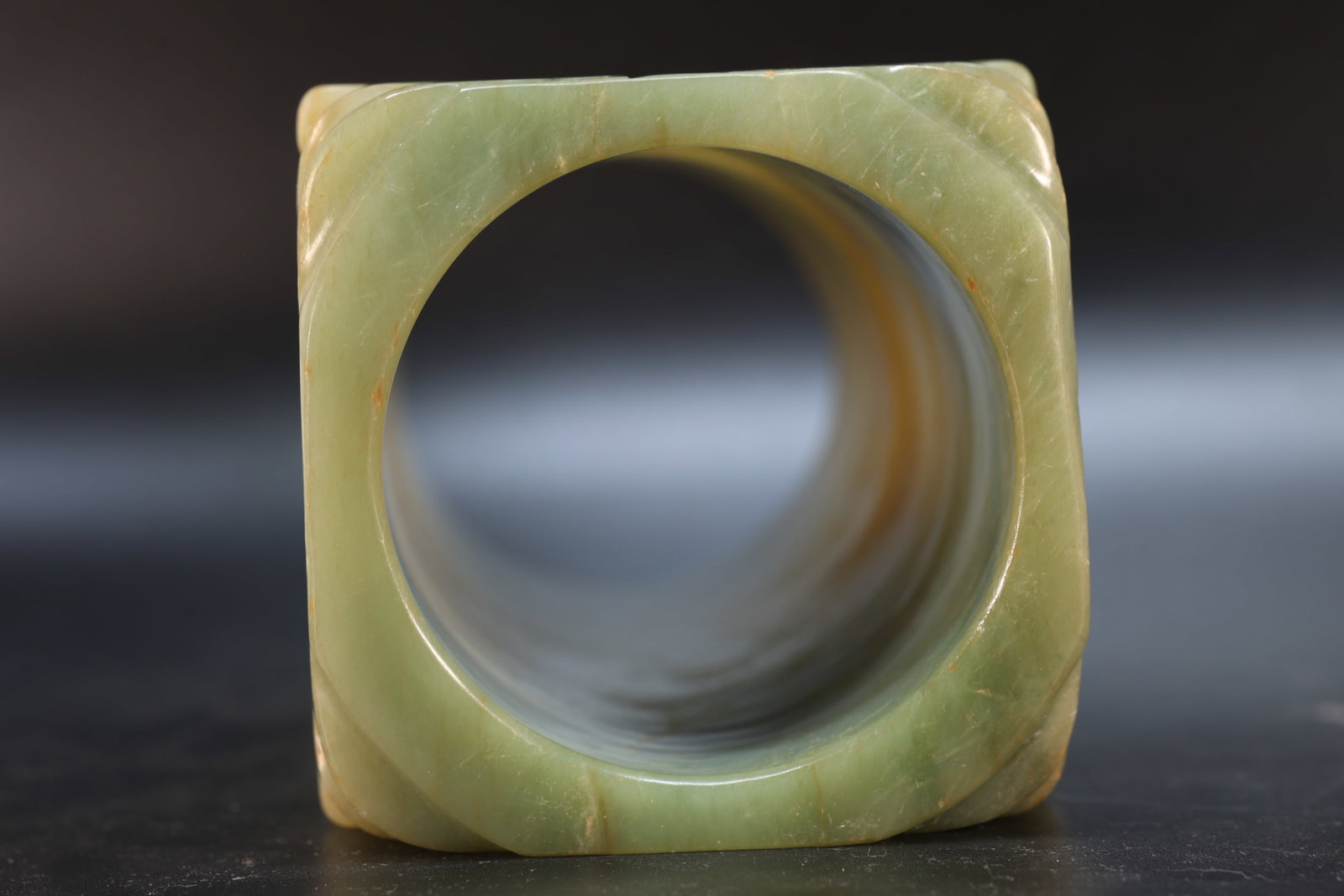 Jade Carved Beast Face Pattern Cong - 12