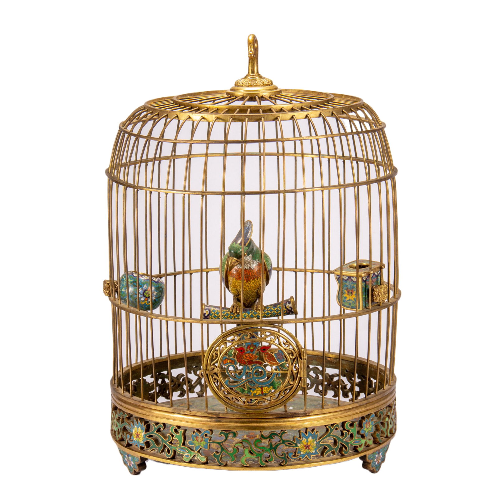 A CHINESE CLOISONNE ENAMEL BIRD CAGE (1 of 8)