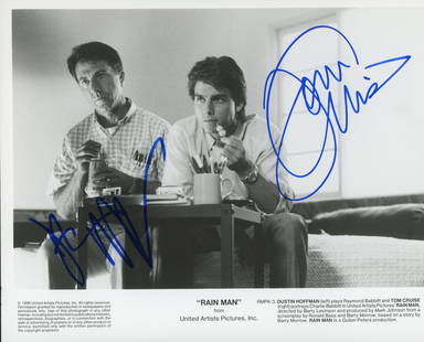 Rain Man signed photo: This is a custom framed photo signed by Tom Cruise and Dustin Hoffman. 11x14 in