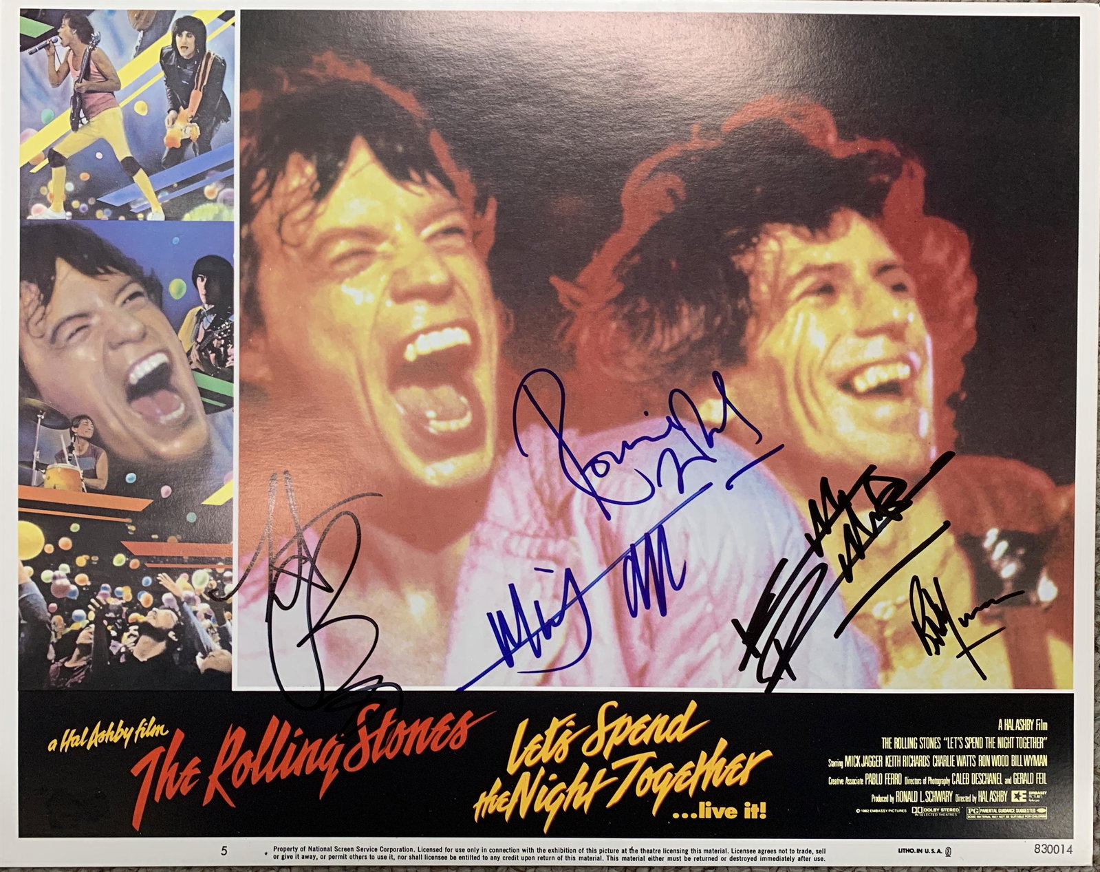 The Rolling Stones autographed Let's Spend The Night: The Rolling Stones autographed Let's Spend The Night Together 11x14 in movie promotion photo signed by Mick Jagger, Ronnie Wood, Keith Richards, Bill Wyman and Hal Ashby.