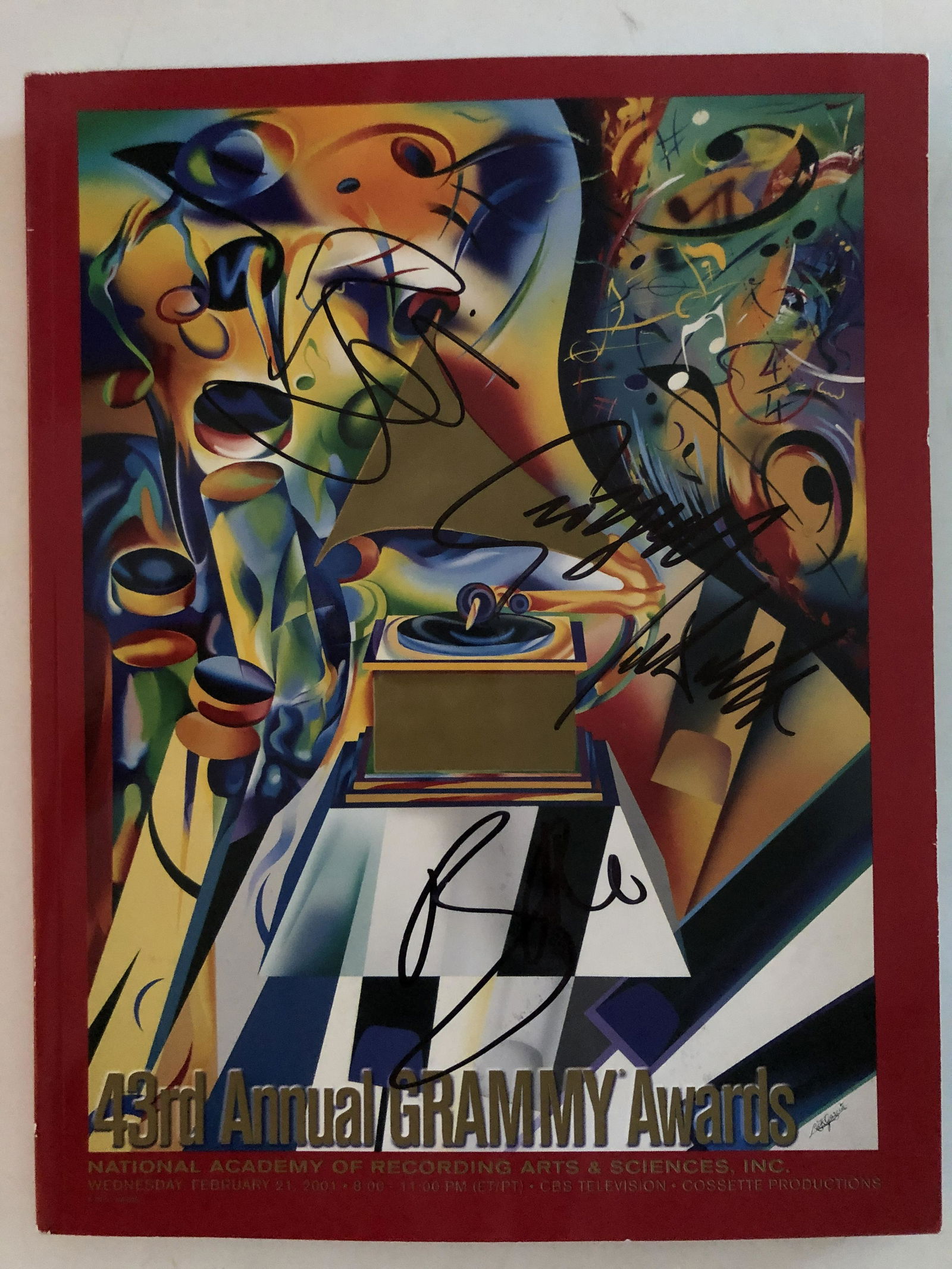 David Bowie, Bono signed 43rd Annual Grammy Awards: 43rd Annual Grammy Awards signed book autographed by David Bowie, George Michael and Bono
