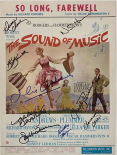 The Sound Of Music signed sheet music: The Sound Of Music signed sheet music autographed by Julie Andrews, Christopher Plummer, Duane Chase, Kim Karath, Nicholas Hammond, Charmain Carr, Debbie Turner, Heather Menzies-Urich and Angela