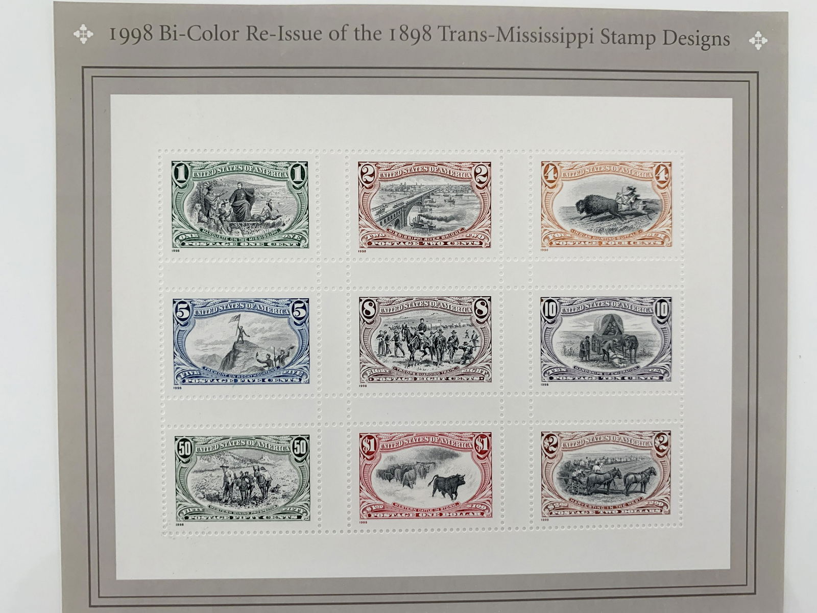 USPS Bi-Color Re-Issue of 1898 Trans Mississippi Sheet (1 of 1)