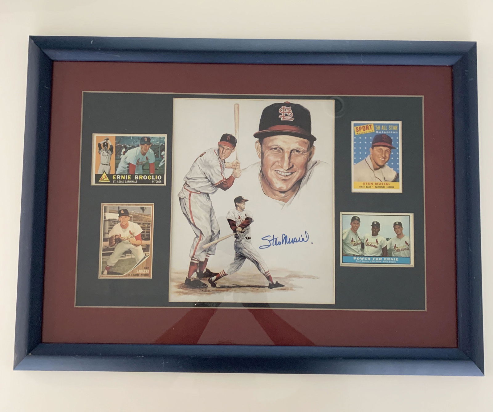 Stan Musial signed print and baseball card collage (1 of 1)