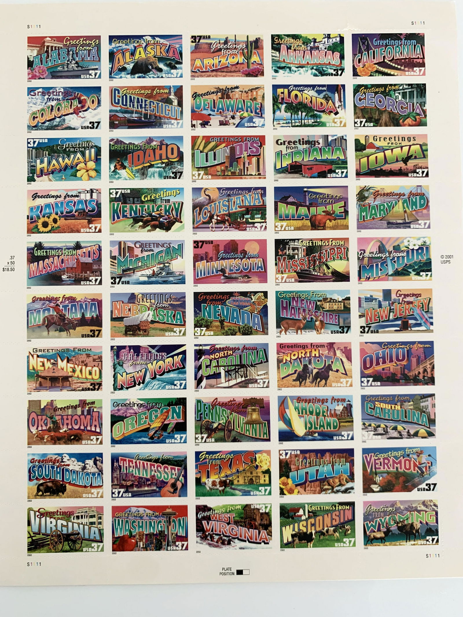 Greetings from America, Full Sheet of 50 34-Cent State (1 of 1)