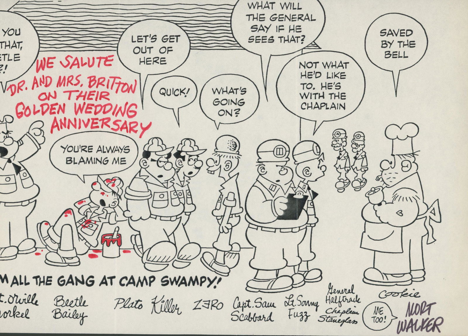 Beetle Bailey Mort Walker signed comic strip (1 of 1)