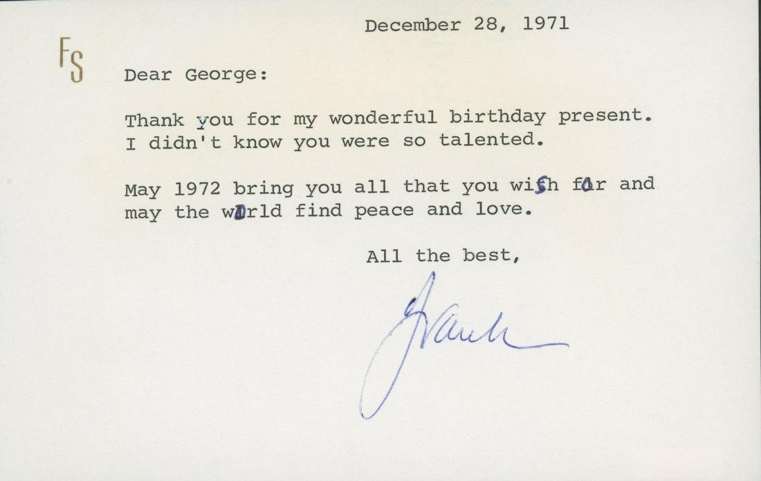 Frank Sinatra signed personal note (1 of 1)
