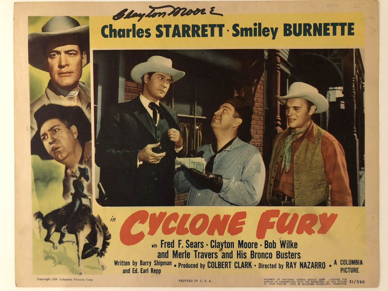 Clayton Moore Cyclone Fury signed lobby card (1 of 1)