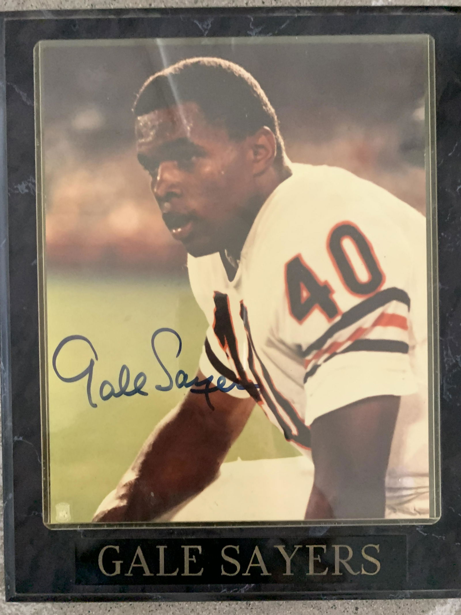 Gale Sayers signed photo on marble plaque (1 of 1)