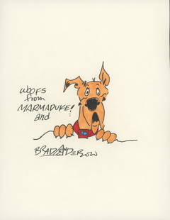 Marmaduke hand drawn signed sketch: Original Marmaduke sketch hand drawn and signed by Brad Anderson. 8.5x11 inches.â€”-This autograph is certified by a 20 year plus member of IADA (International Autograph Dealers Association) ,