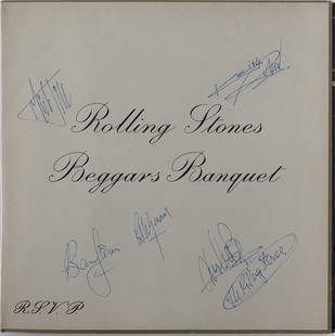 Rolling Stones w/ Brian Jones signed album: Rolling Stones Beggars Banquet signed album autographed by Mick Jagger, Keith Richards, Brian Jones, Bill Wyman and Charlie Watts