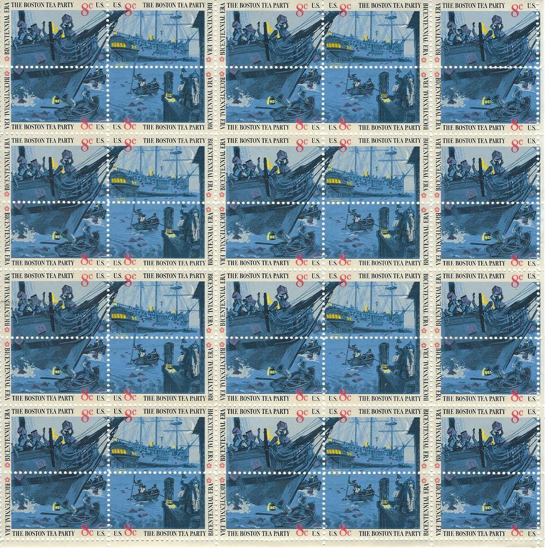 Boston Tea Party stamp sheet 40 x 8 cent stamps: Boston Tea Party stamp sheet 40 x 8 cent stamps