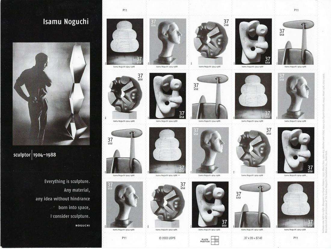 Isamu Noguchi Sculptor 1904 -1988 stamp sheet 20 x 37: Isamu Noguchi Sculptor 1904 -1988 stamp sheet 20 x 37 cent stamps