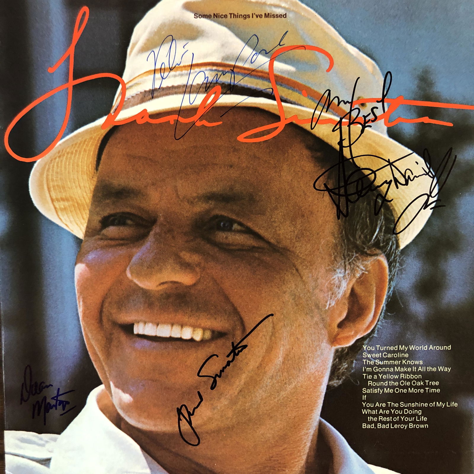 Rat Pack signed album: Rat Pack Some Nice Things I've Missed album signed by Frank Sinatra, Dean Martin, Sammy Davis Jr., Joey Bishop and Peter Lawford
