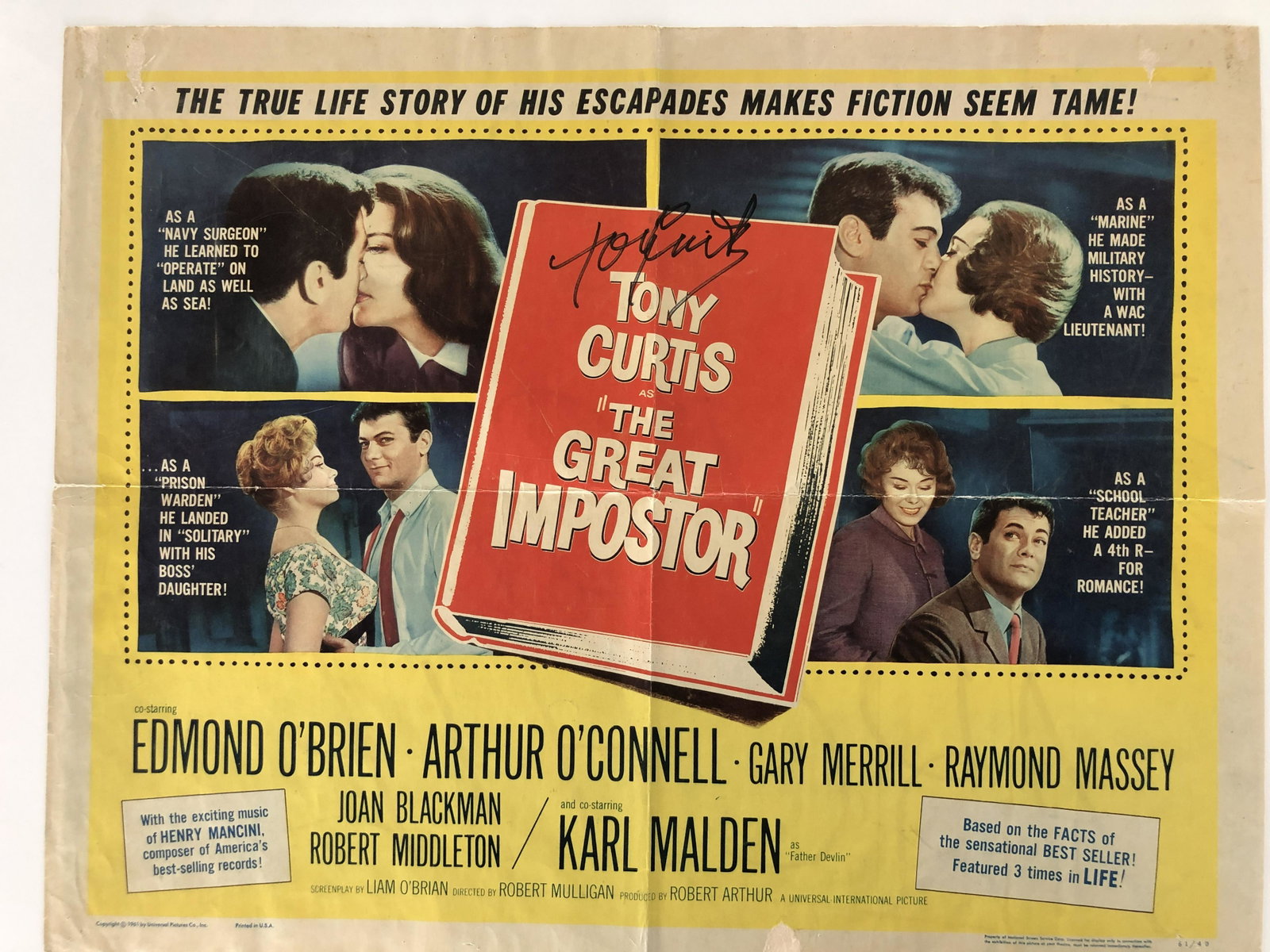The Great Impostor Tony Curtis signed movie poster: The Great Impostor signed movie poster autographed by Tony Curtis. 22x28 inches