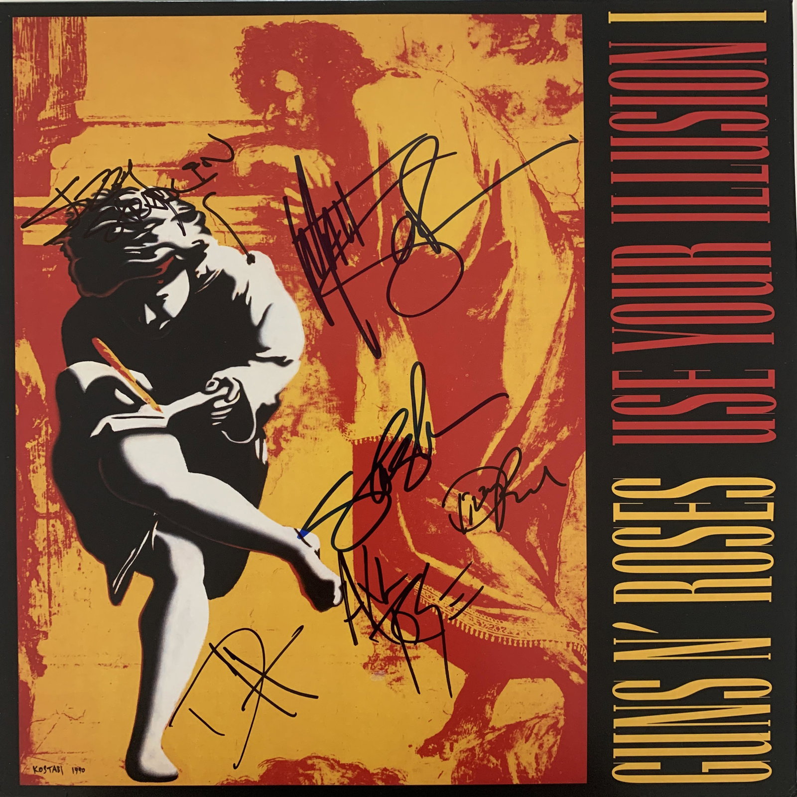 Guns N Roses Use Your Illusion I signed album: Guns N Roses Use Your Illusion I signed album autographed by Axl Rose, Slash, Duff McKagen, Izzy Stradlin, Dizzy Reed and Matt Sorum