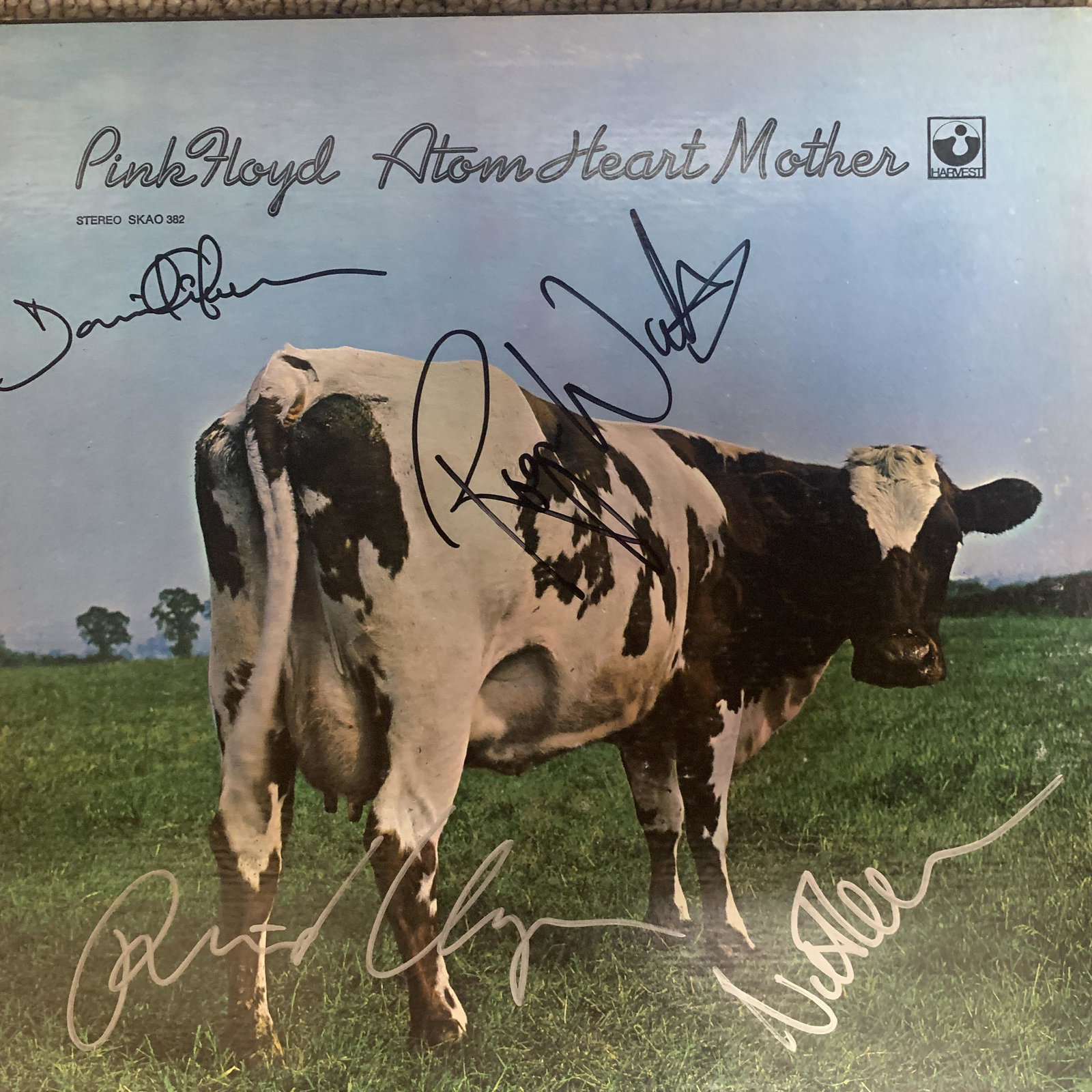 Pink Floyd Atom Heart Mother signed album: Pink Floyd Atom Heart Mother signed album autographed by David Gilmour, Richard Wright, Roger Waters and Nick Mason