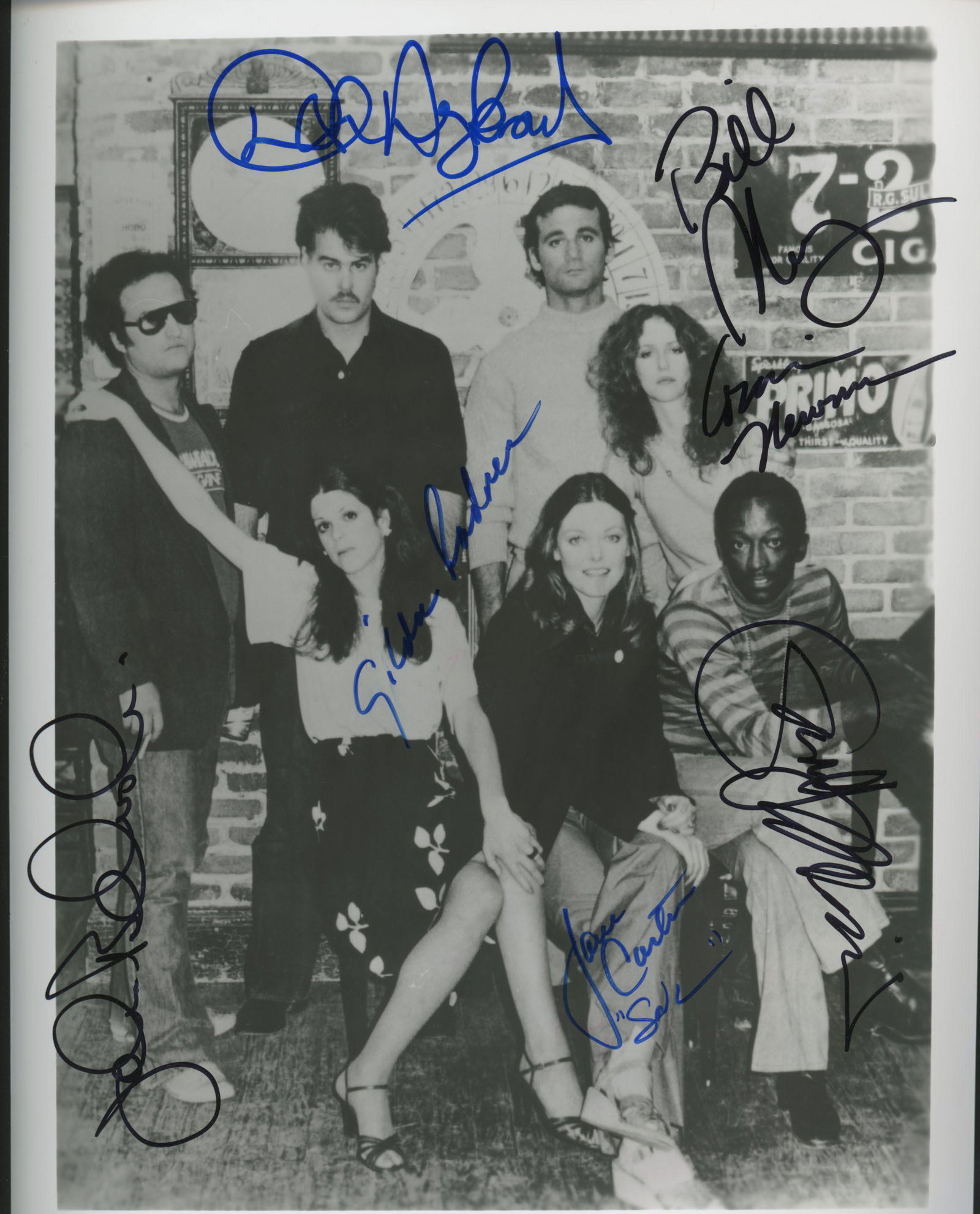 SNL signed photo: SNL signed photo autographed by John Belushi, Dan Aykroyd, Bill Murray, Larraine Newman, Garrett Morris, Jane Curtin, and Gilda Radner.