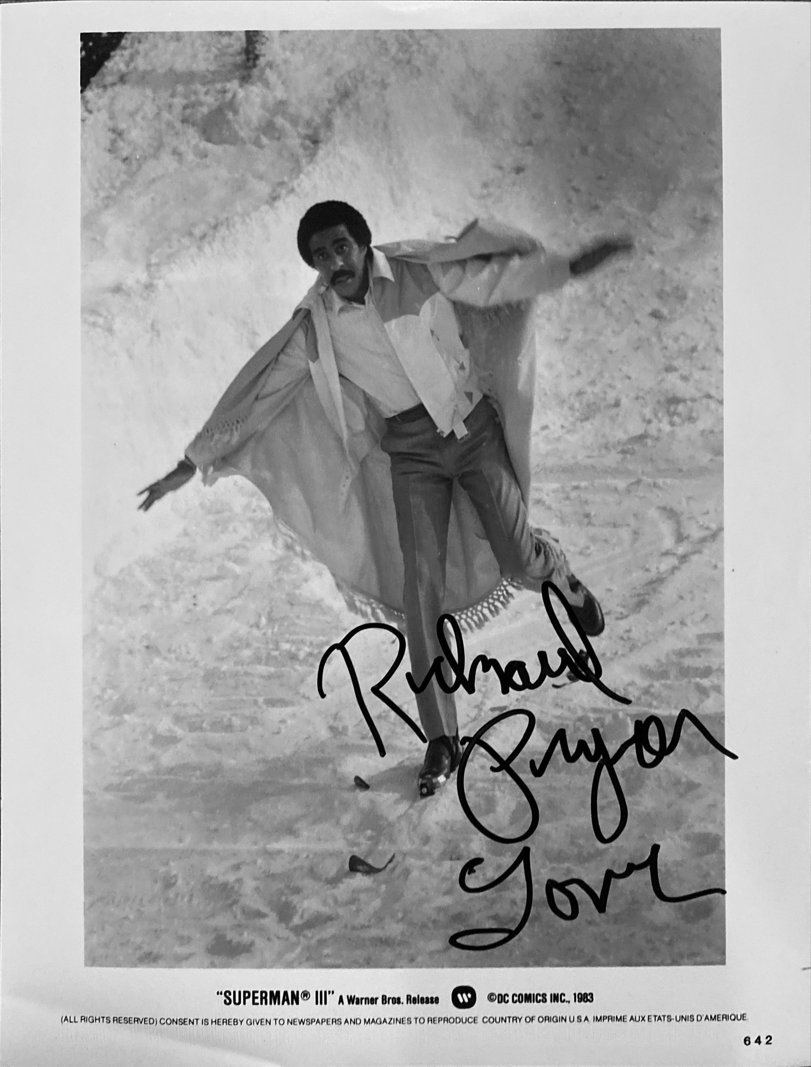 Superman III Richard Pryor signed movie still: Superman III signed original movie still autographed by Richard Pryor 8x10 inches
