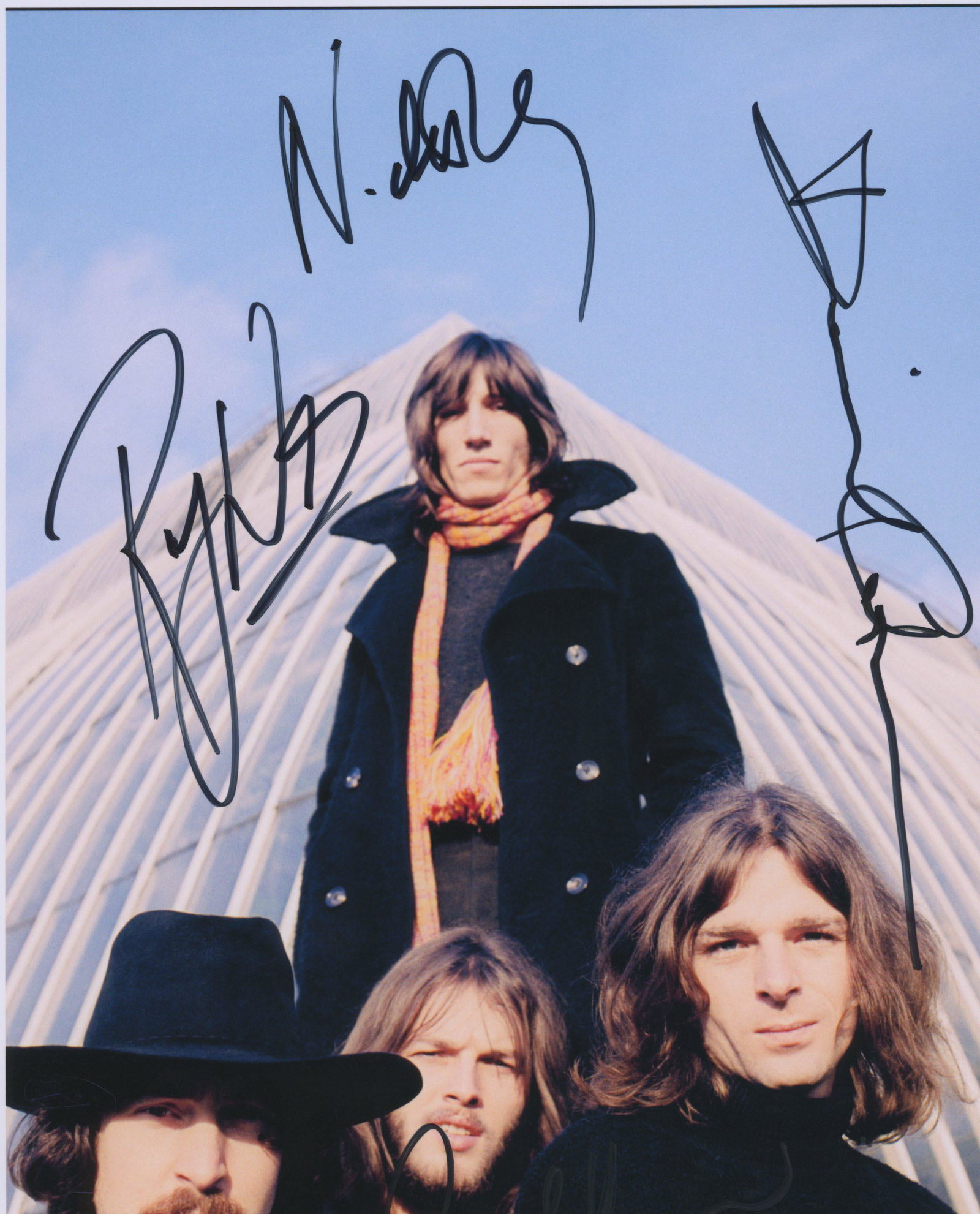 Pink Floyd signed photo: Pink Floyd signed photo autographed by David Gilmour, Richard Wright, Nick Mason and Roger Waters. 8x10 inches