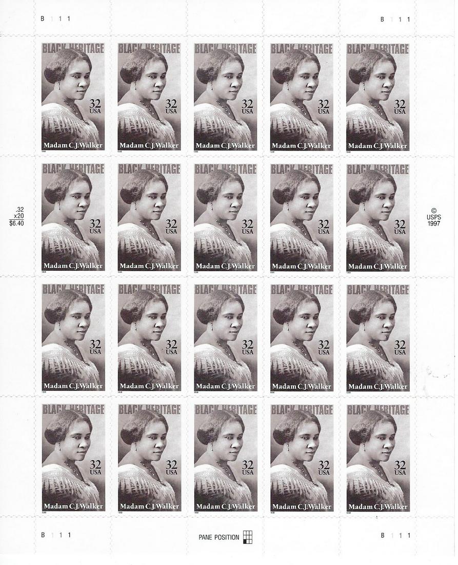 Madam C.J. Walker Stamp Sheet: US Stamp - 1998 Black Heritage Madam C.J. Walker-20 Stamp Sheet #3181