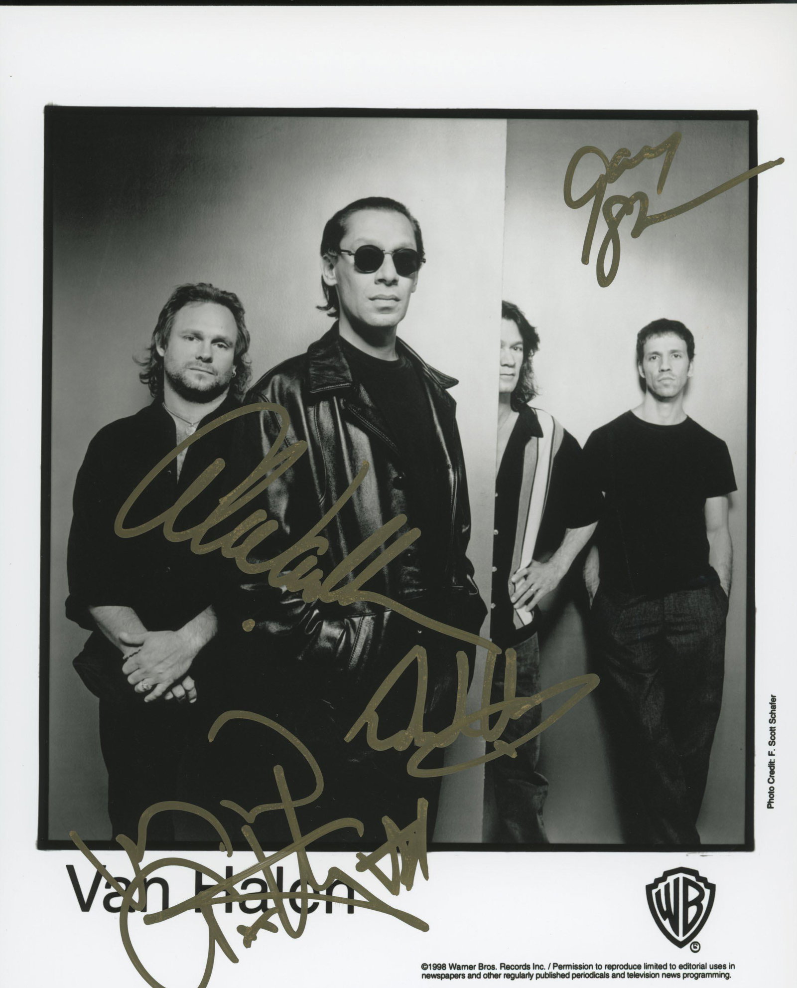Van Halen signed photo: Van Halen signed photo autographed by Eddie Van Halen, Alex Van Halen, Michael Anthony and Gary Cherone. 8x10 inches