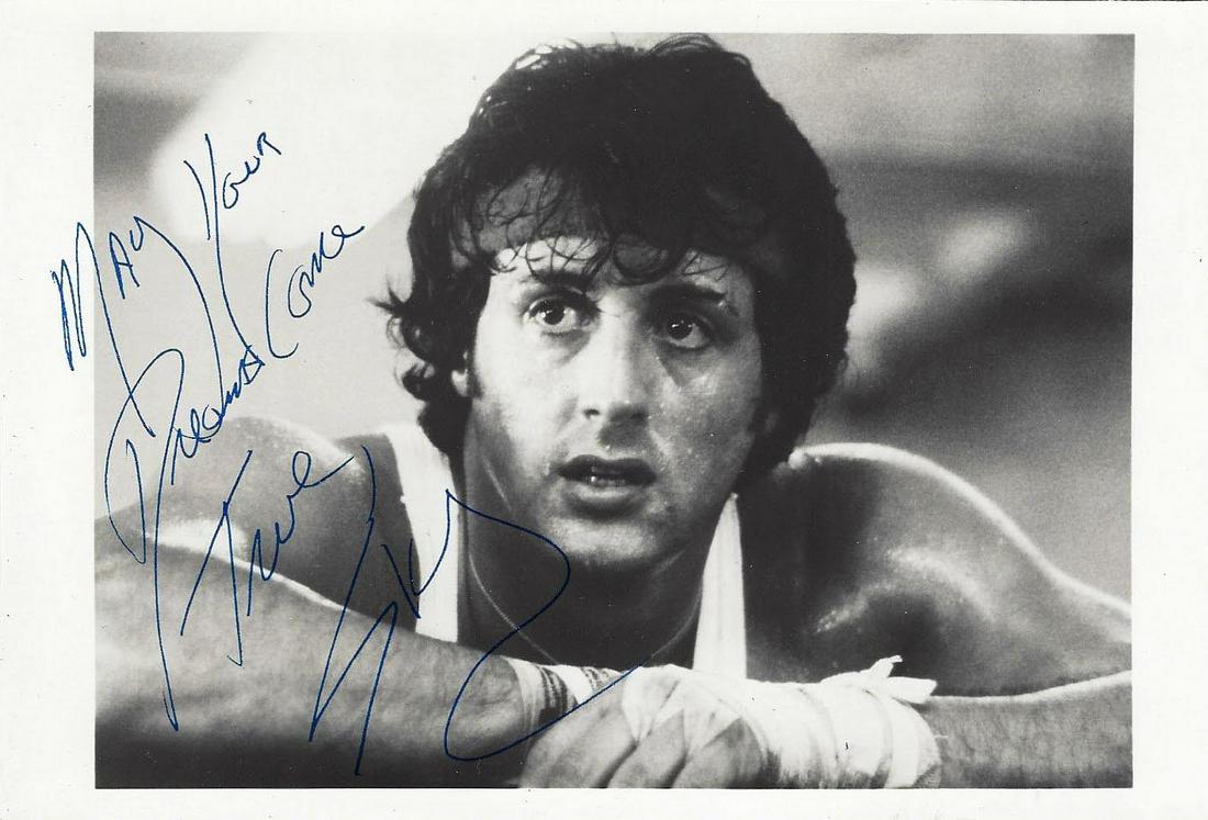 Rocky Sylvester Stallone signed movie photo: Rocky Sylvester Stallone signed movie photo. 5x7 inches