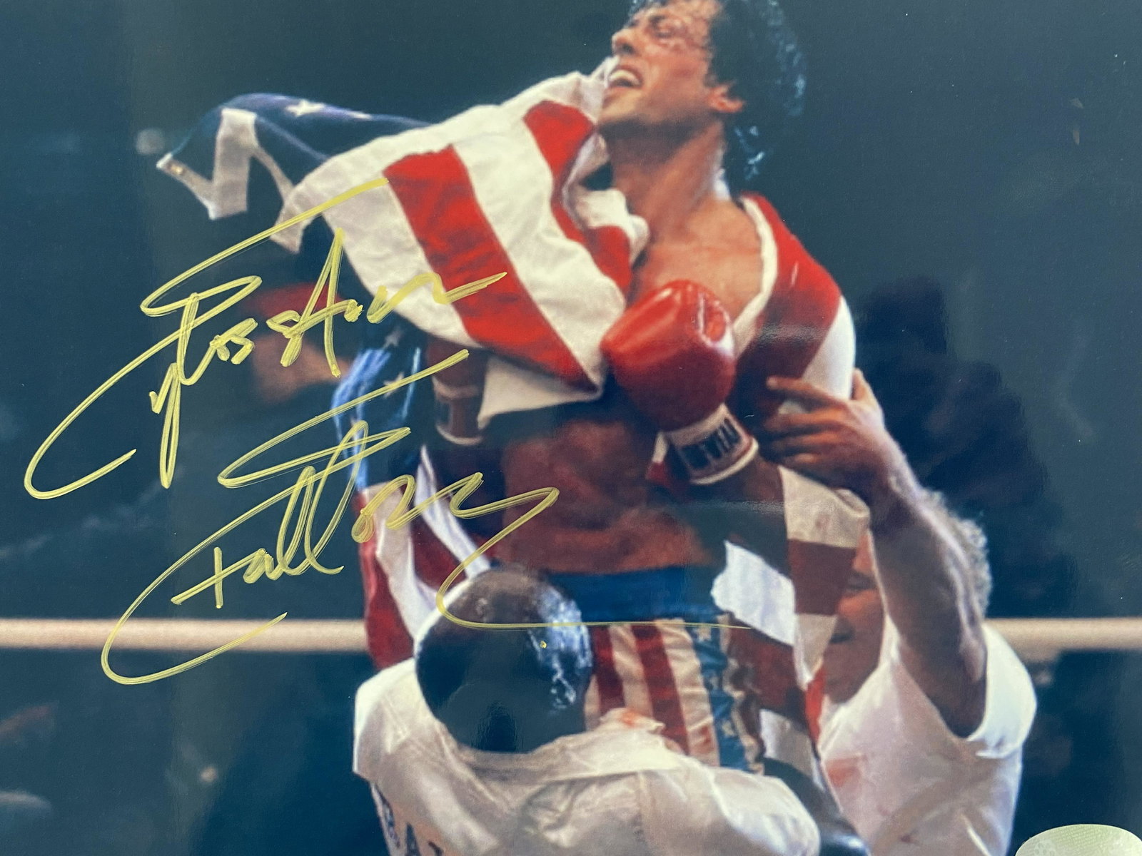 Rocky signed movie photo: Rocky signed movie photo autographed by Sylvester Stallone. 8x10 inches