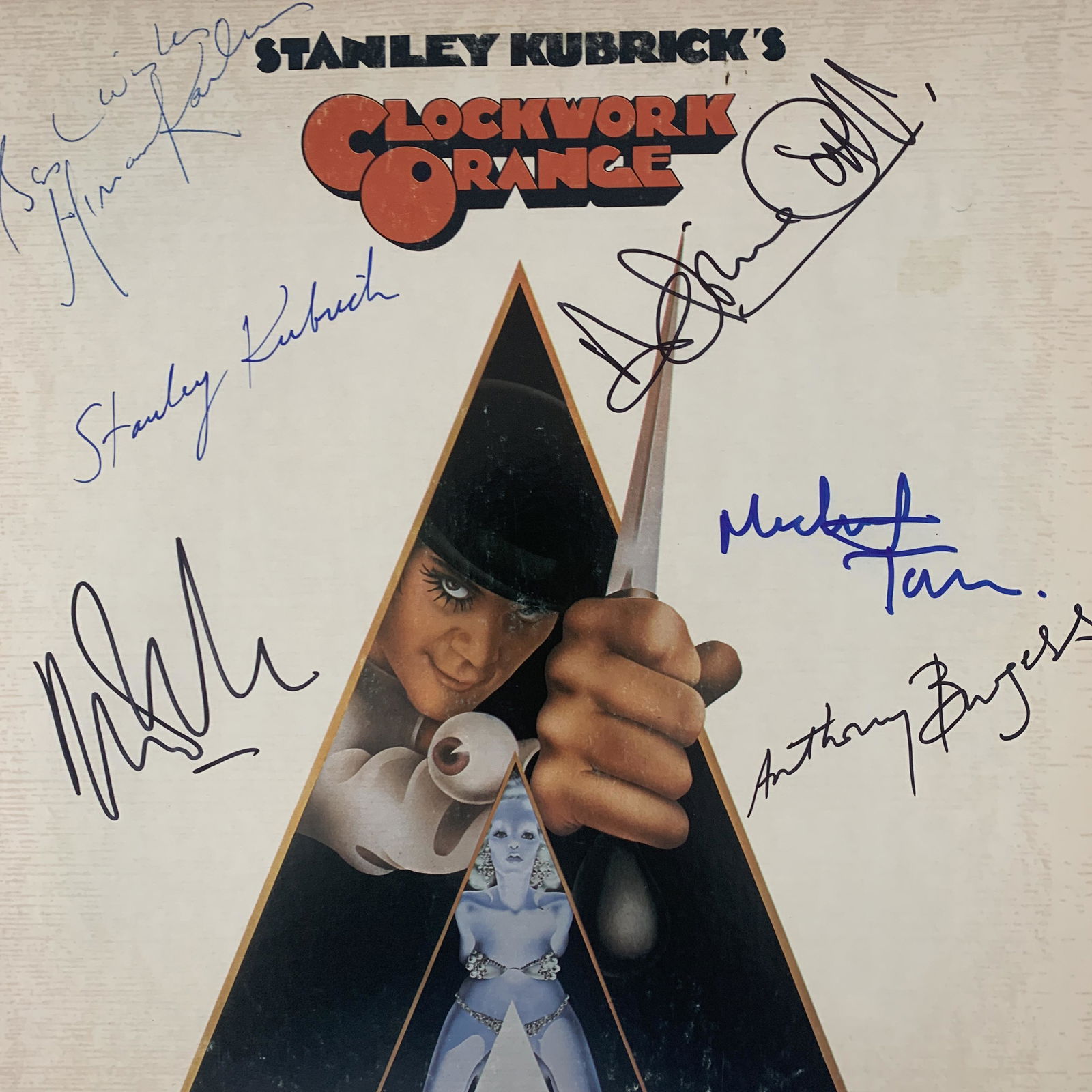 Clockwork Orange signed sound track: Clockwork Orange signed sound track autographed by Malcolm McDowell, Miriam Karlin, Adrienne Corri, Michael Tarn, Anthony Burgess and Stanley Kubrick