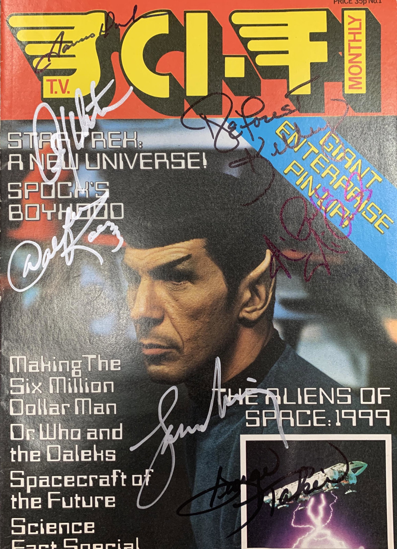 Star Trek cast signed Sci-Fi Monthly magazine: Star Trek cast signed Sci-Fi Monthly magazine autographed by William Shatner, Leonard Nimoy, Deforest Kelley, Nichelle Nichols, George Takei, James Doohan and Walter Koenig