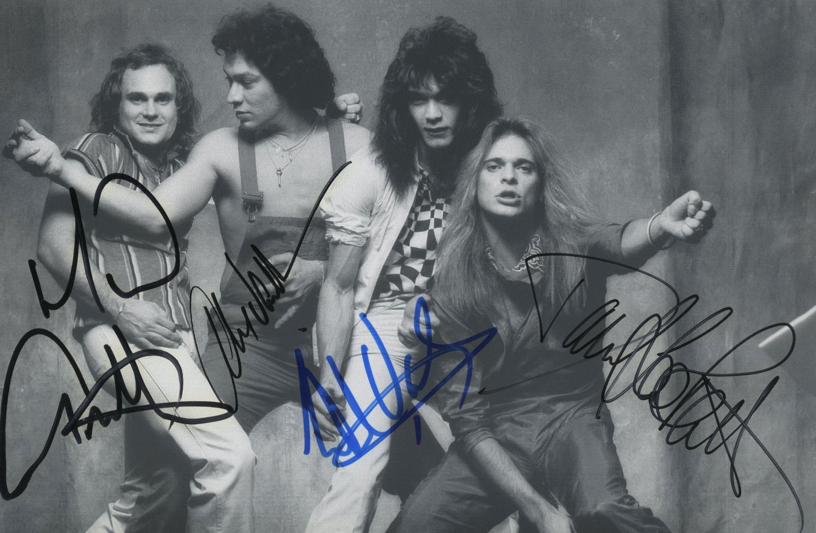 Van Halen signed photo: Van Halen signed photo autographed by Eddie Van Halen, Alex Van Halen, Michael Anthony and David Lee Roth. 8x10 inches
