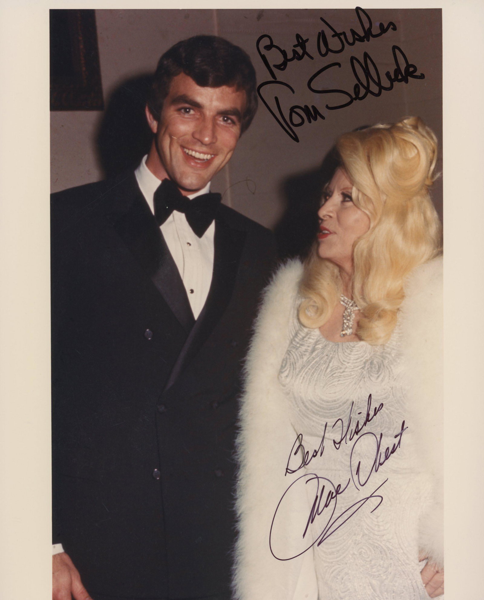Tom Selleck and Mae West signed photo: Tom Selleck and Mae West signed photo.