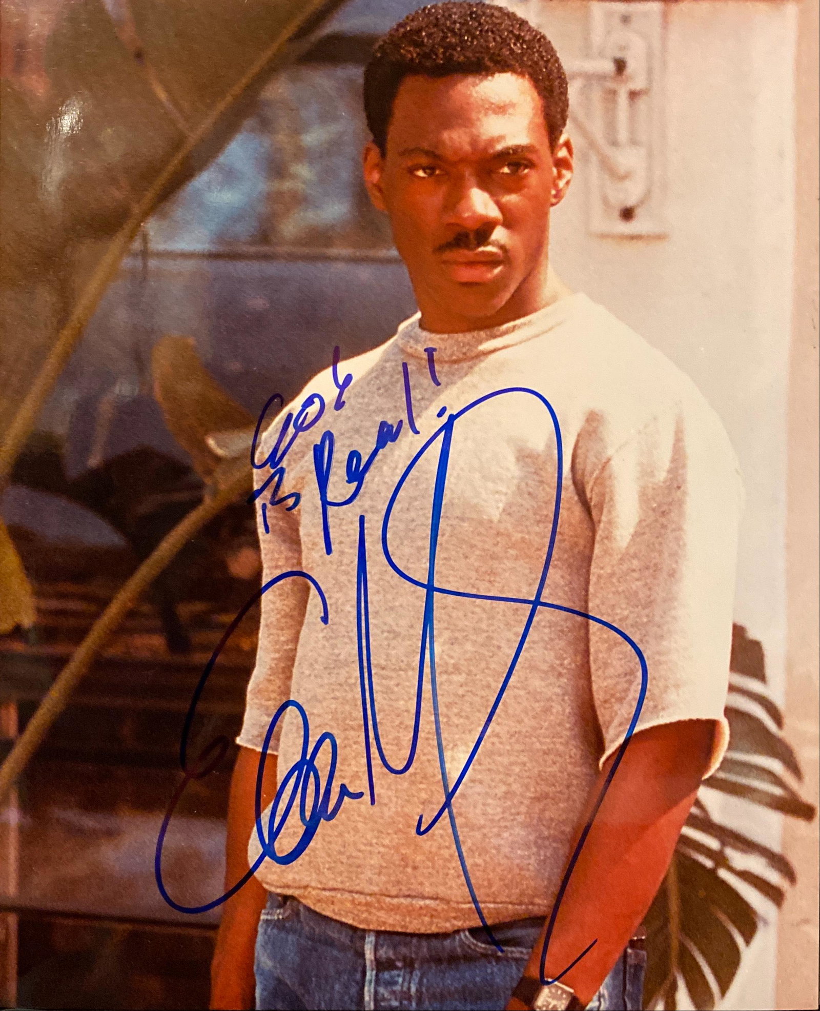 Beverly Hills Cop Eddie Murphy signed movie photo: Beverly Hills Cop signed movie photo autographed by Eddie Murphy. 8x10 inches.