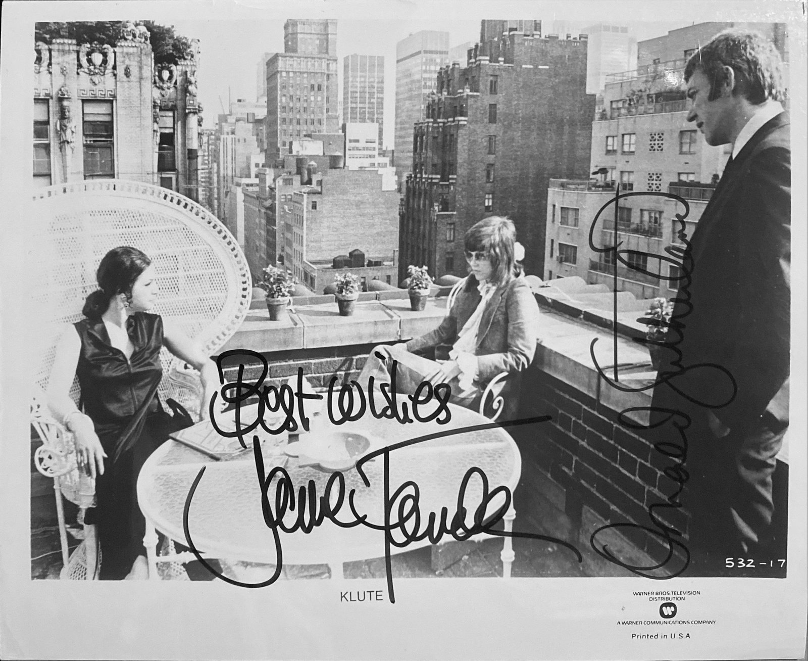 Klute signed movie photo: Klute signed movie photo autographed by Jane Fonda, Donald Sutherland. 8x10 inches