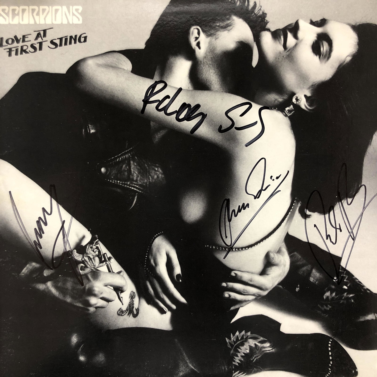Scorpions signed album: Scorpions Love at First Sting album signed by Klaus Meine, Matthias Jabs, Rudolf Schenker and Francis Buchholz